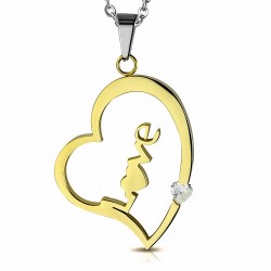 Pendentif cur en acier doré avec le mot LOVE