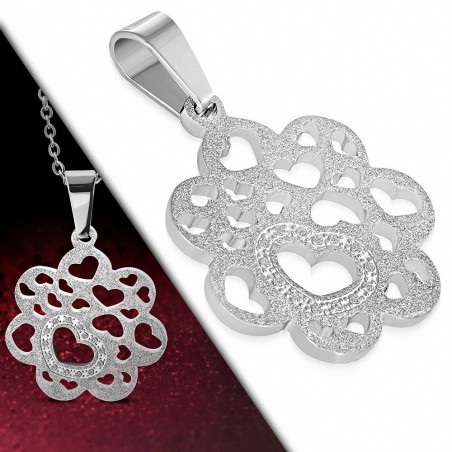 Pendentif fleur en acier finition sablé multiples curs