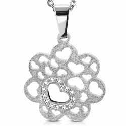 Pendentif fleur en acier finition sablé multiples curs