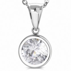 Pendentif en acier inoxydable serti d'une pierre zirconium