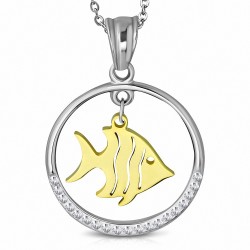 Pendentif cercle en acier inoxydable avec poisson doré