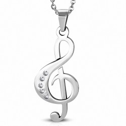 Pendentif en acier inoxydable clef de sol gemmes