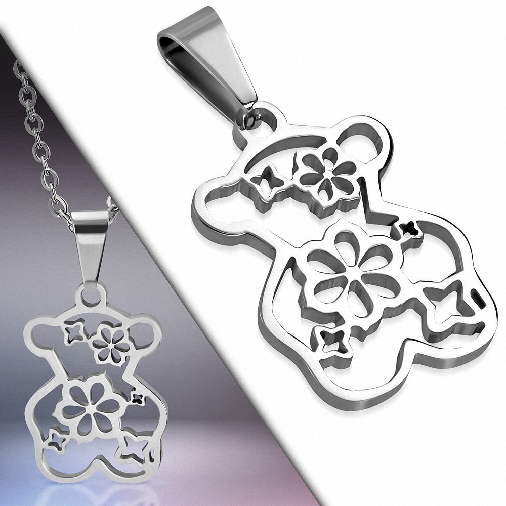 Pendentif en acier ourson motif floral