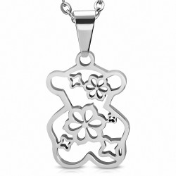 Pendentif en acier ourson motif floral