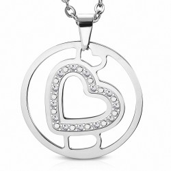 Pendentif cercle en acier inoxydable cur pavé de strass