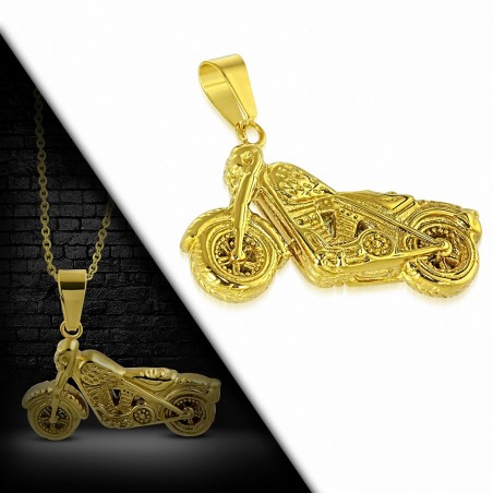 Pendentif homme biker moto en acier doré