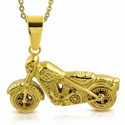 Pendentif homme biker moto en acier doré