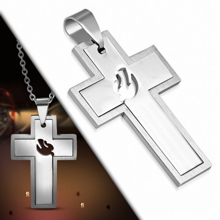 Pendentif en acier inoxydable croix avec colombe