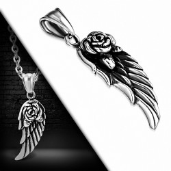 Pendentif homme biker aile d'ange avec une rose