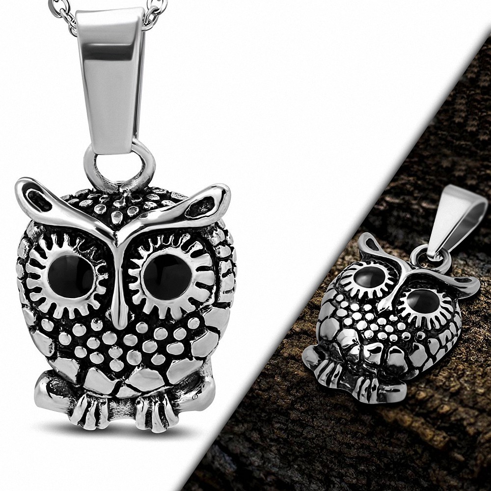 Pendentif homme biker hibou avec grands yeux