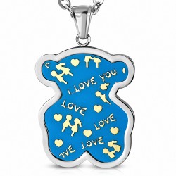 Pendentif teddy bear love en acier émaillé bleu clair