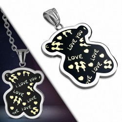 Pendentif ourson love en acier argenté émaillé noir
