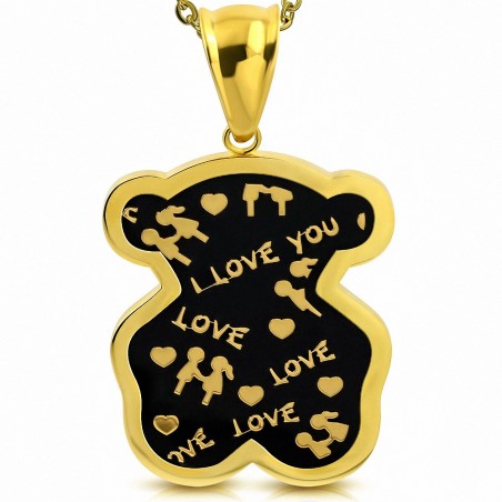 Pendentif teddy bear en acier doré émaillé noir