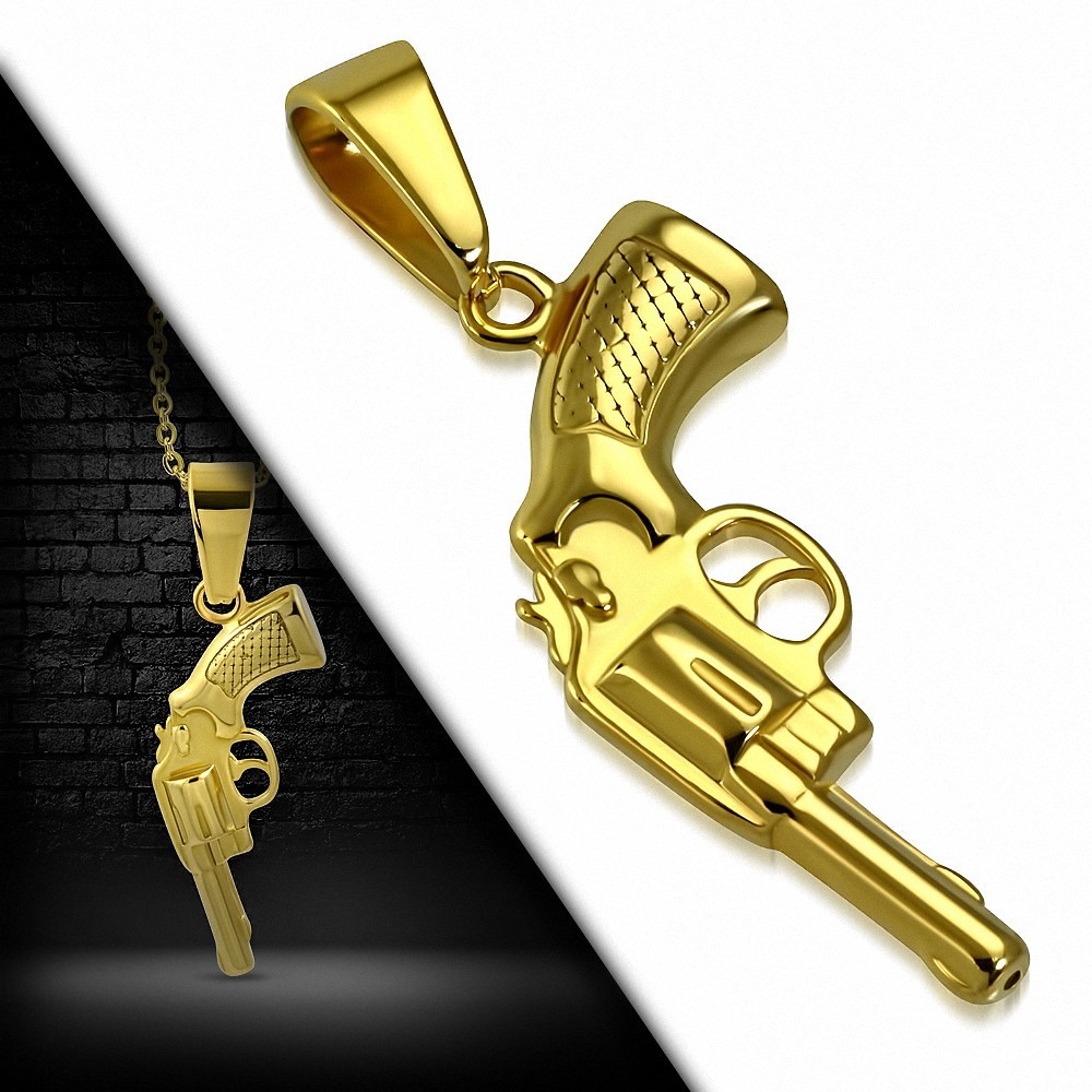 Pendentif homme en acier doré pistolet