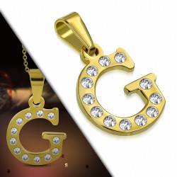 Pendentif en acier doré serti de gemmes lettre G