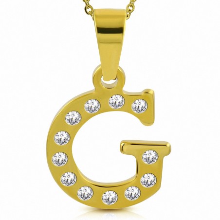 Pendentif en acier doré serti de gemmes lettre G