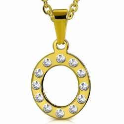 Pendentif en acier doré serti de gemmes lettre O