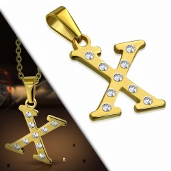 Pendentif en acier doré serti de gemmes lettre X