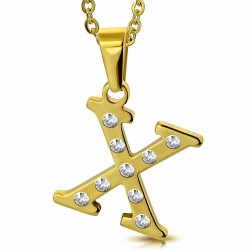 Pendentif en acier doré serti de gemmes lettre X