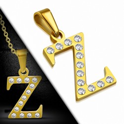 Pendentif en acier doré serti de gemmes lettre Z