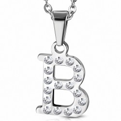 Pendentif en acier inoxydable serti de gemmes lettre B