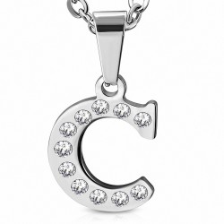 Pendentif en acier inoxydable serti de gemmes lettre C