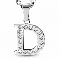 Pendentif en acier inoxydable serti de gemmes lettre D