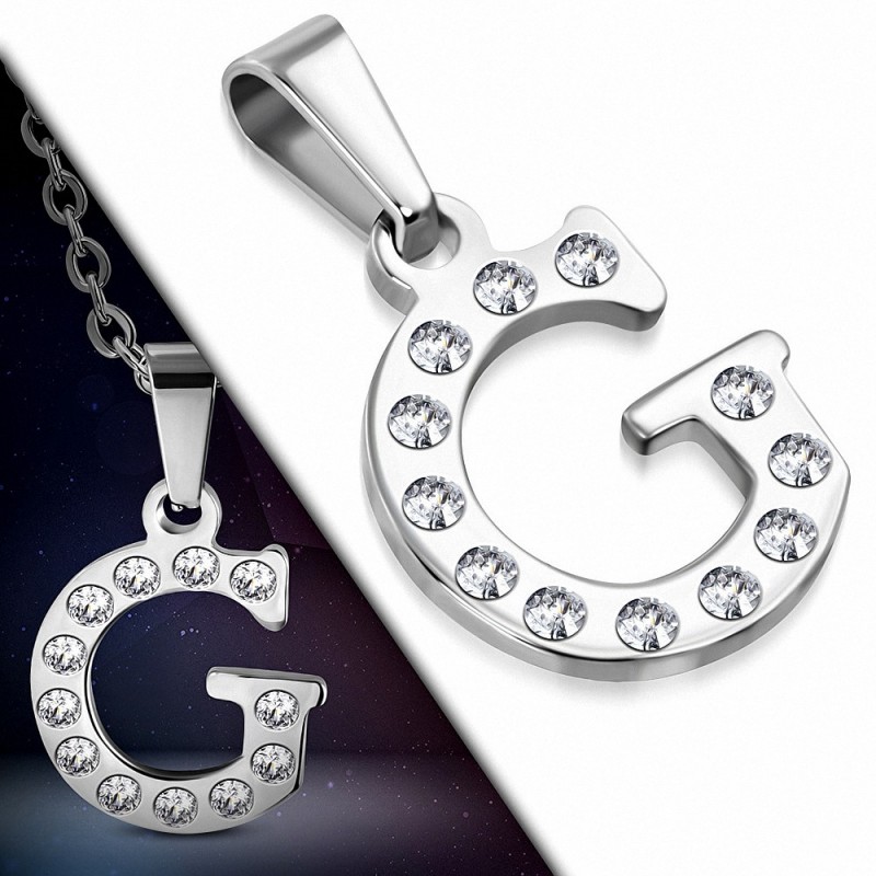 Pendentif en acier inoxydable serti de gemmes lettre G