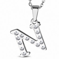 Pendentif en acier inoxydable serti de gemmes lettre N