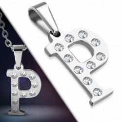 Pendentif en acier inoxydable serti de gemmes lettre P