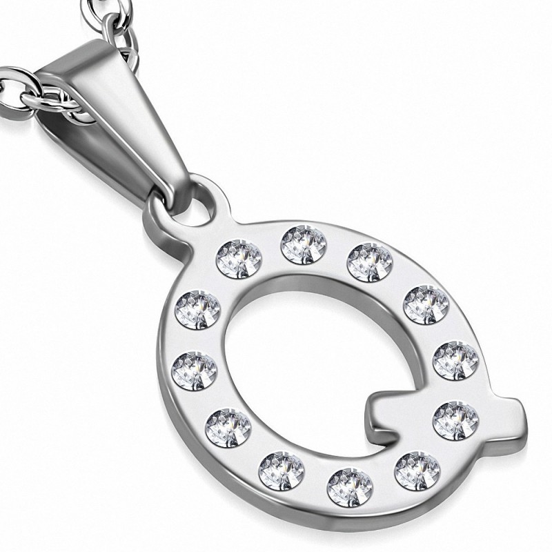 Pendentif en acier inoxydable serti de gemmes lettre Q