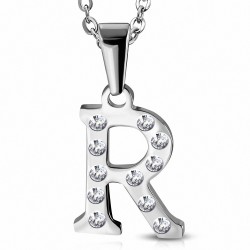 Pendentif en acier inoxydable serti de gemmes lettre R