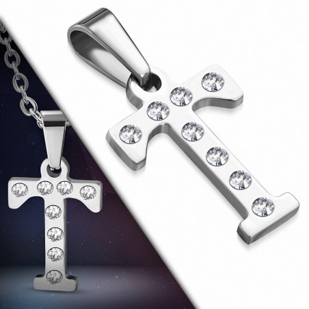 Pendentif en acier inoxydable serti de gemmes lettre T