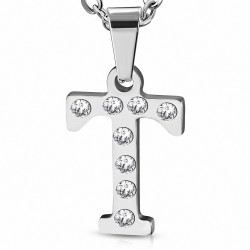 Pendentif en acier inoxydable serti de gemmes lettre T