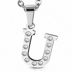 Pendentif en acier inoxydable serti de gemmes lettre U