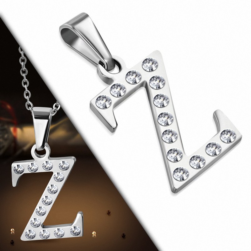 Pendentif en acier inoxydable serti de gemmes lettre Z