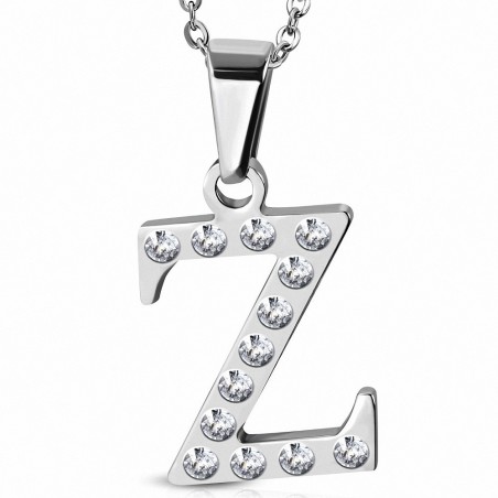 Pendentif en acier inoxydable serti de gemmes lettre Z