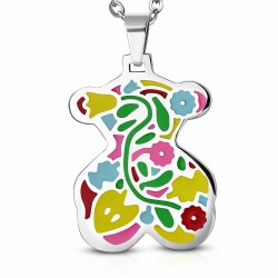 Pendentif ourson en acier avec fleurs tulipes multicolores