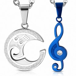 Pendentif couple musical deux parties clef de sol bleue