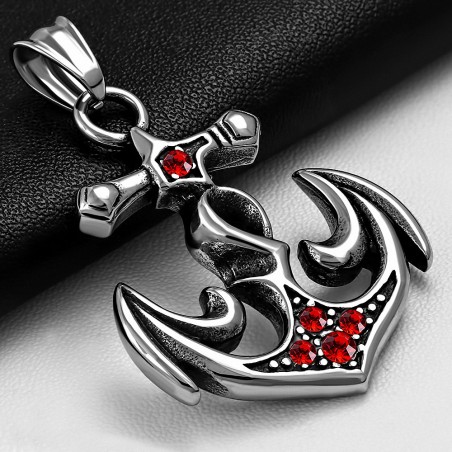 Pendentif homme biker ancre marine gemme orangé