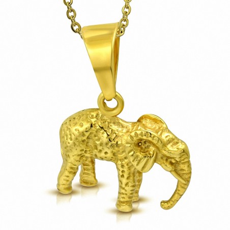 Pendentif éléphant sauvage en acier inoxydable doré