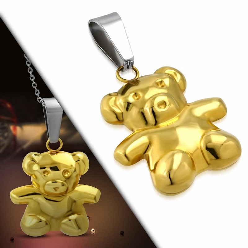 Pendentif en acier inoxydable doré ours en peluche