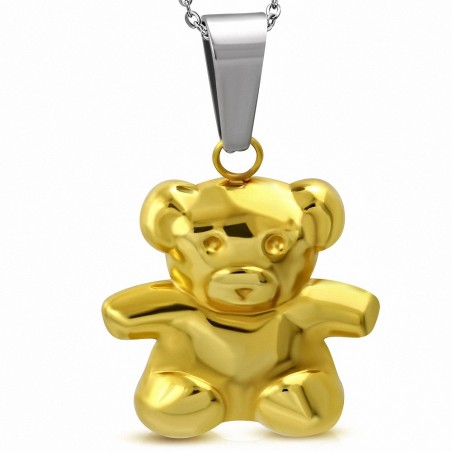 Pendentif en acier inoxydable doré ours en peluche