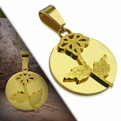 Pendentif cercle en acier inoxydable doré fleur de vigne sablée