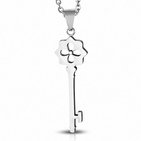 Pendentif en acier inoxydable clef motif floral