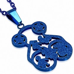 Pendentif ourson en acier inoxydable bleu finition sablée