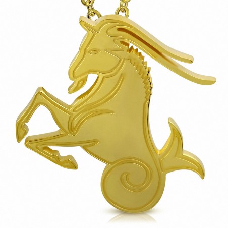 Pendentif zigne zodiaque en acier doré capricorne