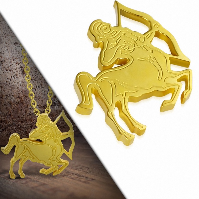 Pendentif zigne zodiaque en acier doré sagittaire