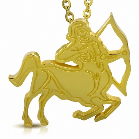 Pendentif zigne zodiaque en acier doré sagittaire