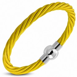 Bracelet en cuir tressé jaune fermeture magnétique 21 cm